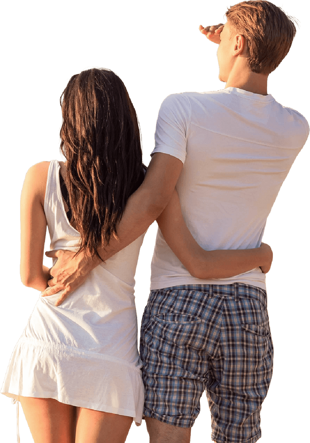 Couple looking at sunset horizon