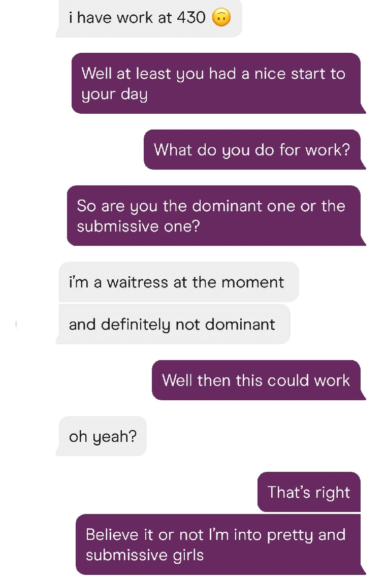 Tinder conversation screenshot full of purposeless information exchange