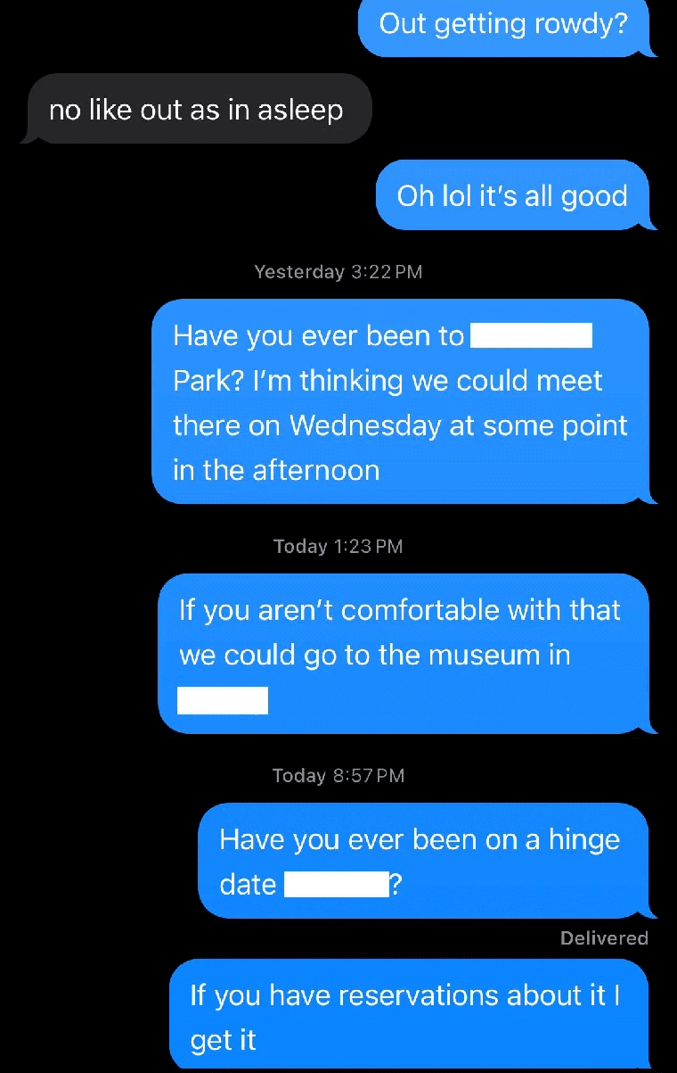 Tinder conversation screenshot full of purposeless information exchange