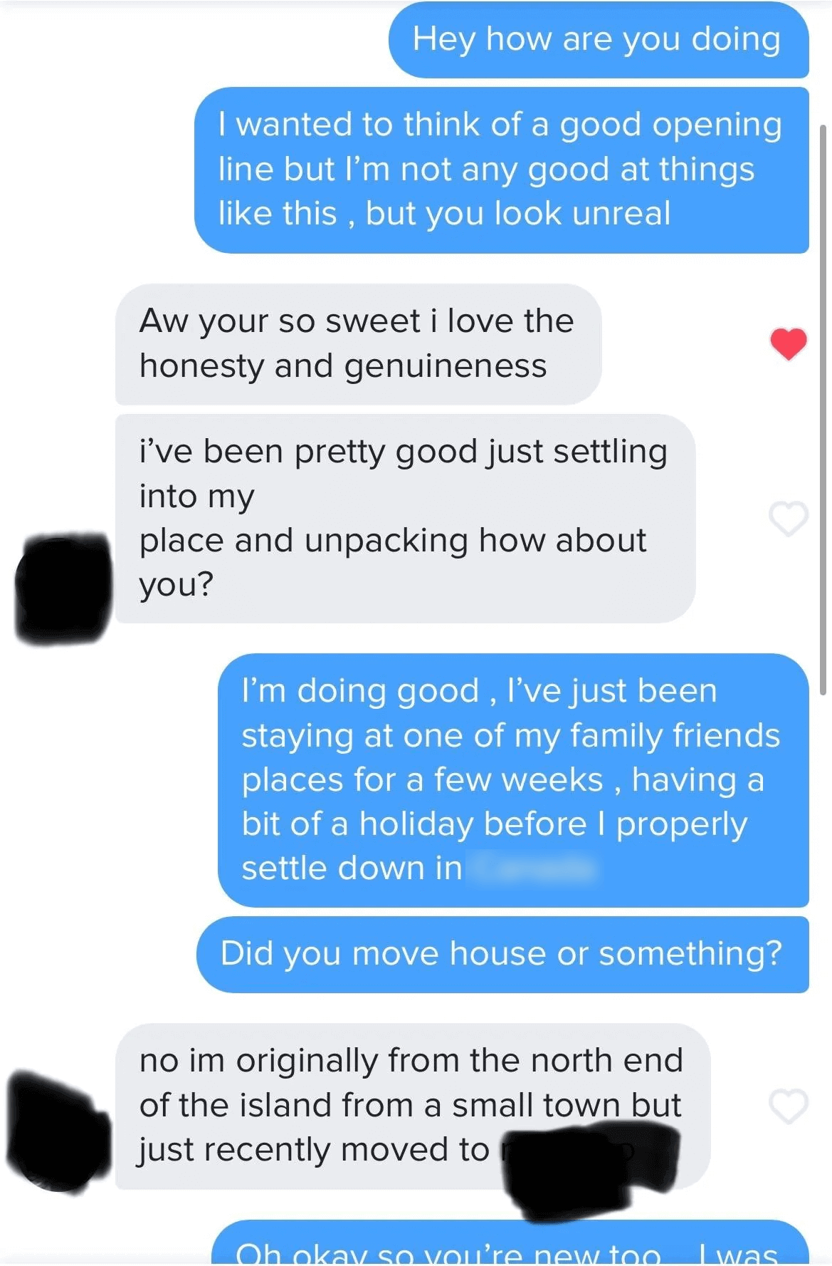 Tinder conversation screenshot that stalls into boring information exchange