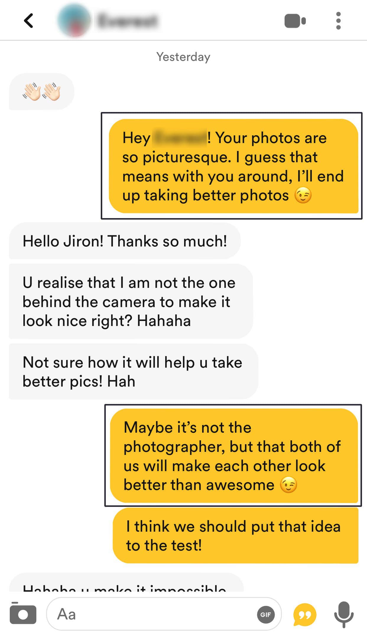 Tinder conversation using foreshadowing as the opening message instead of after Quick Rapport