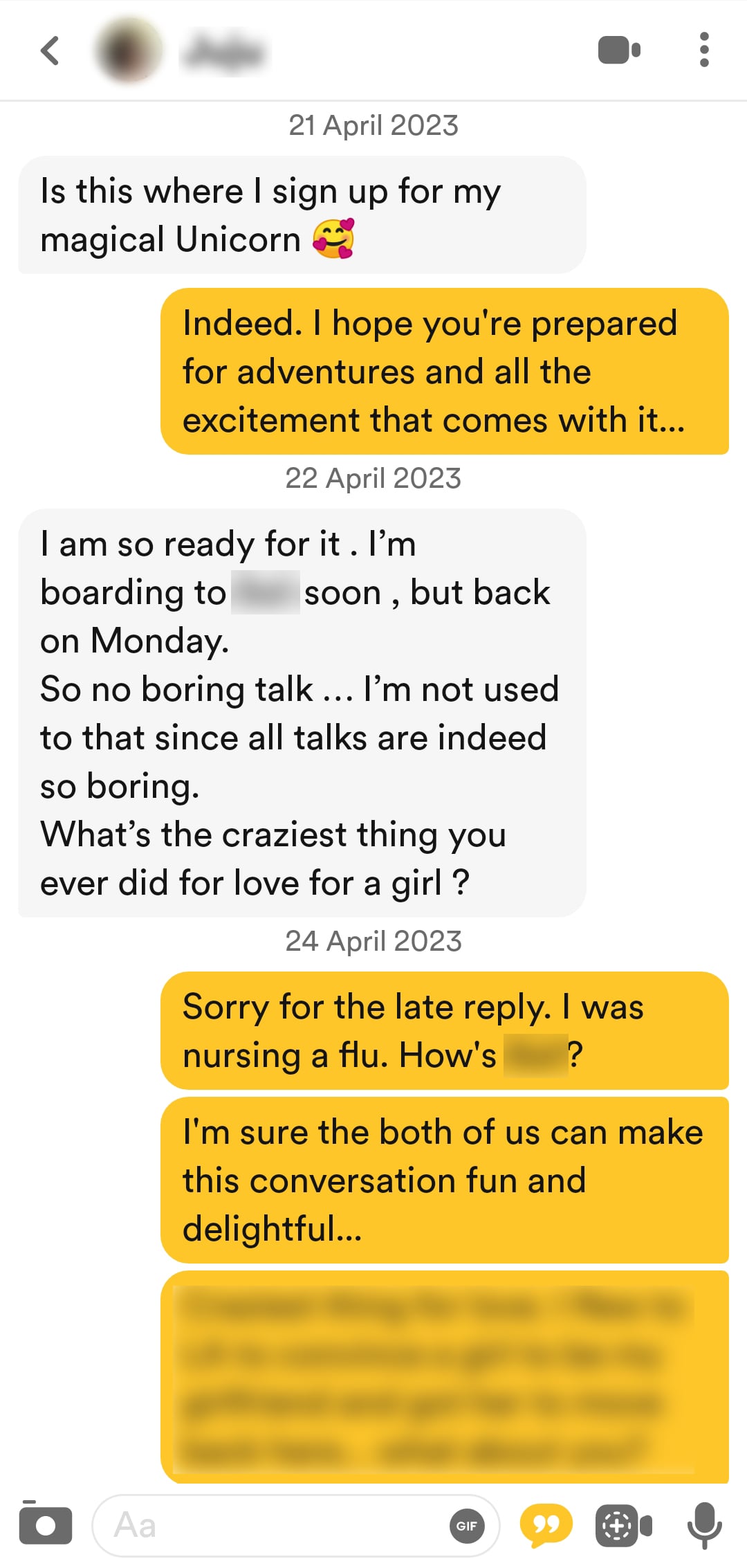 Bumble conversation opener leading the interaction with a foreshadowing reply
