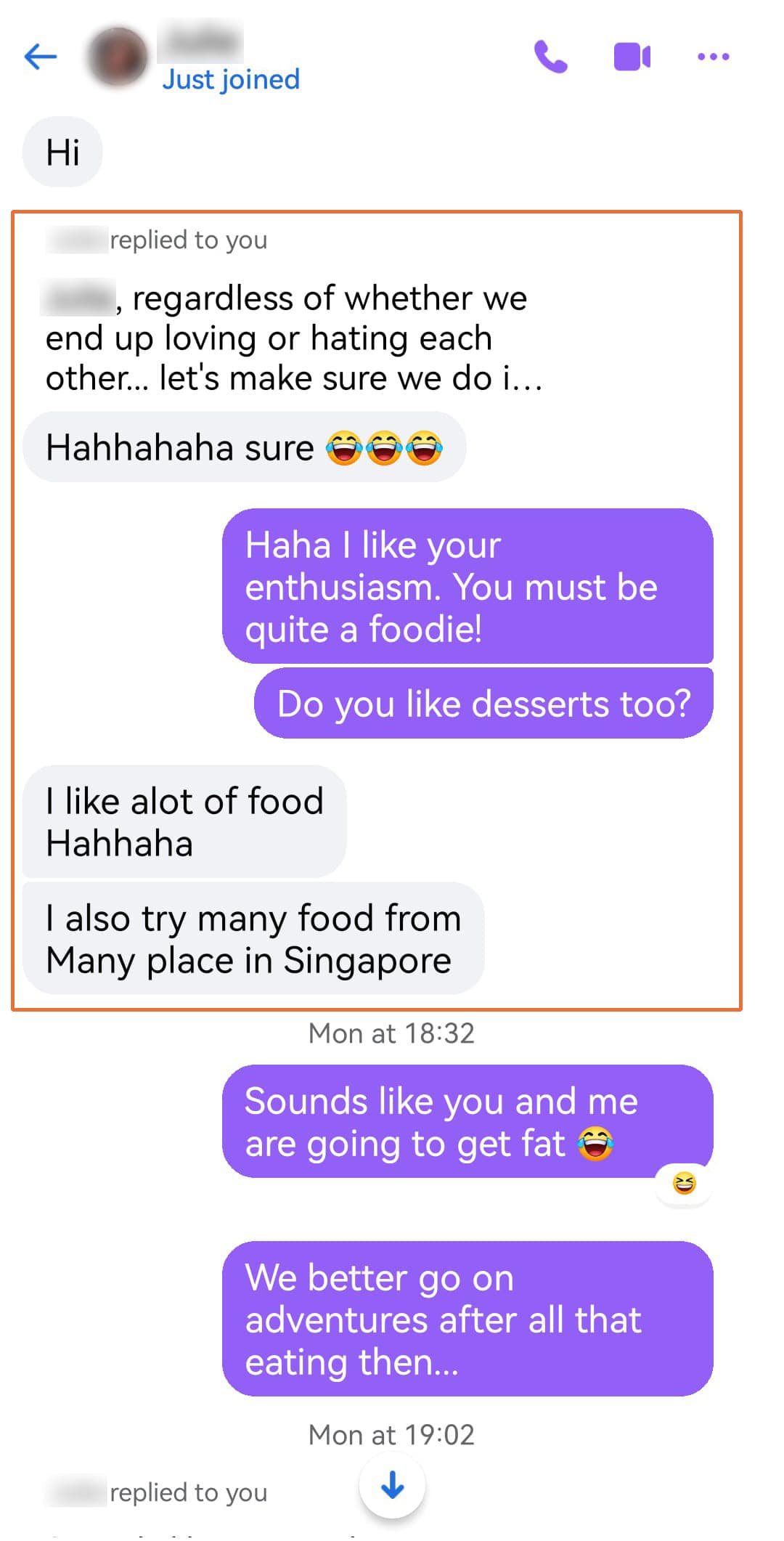 Tinder conversation opening with a fun food-related statement to build Quick Rapport