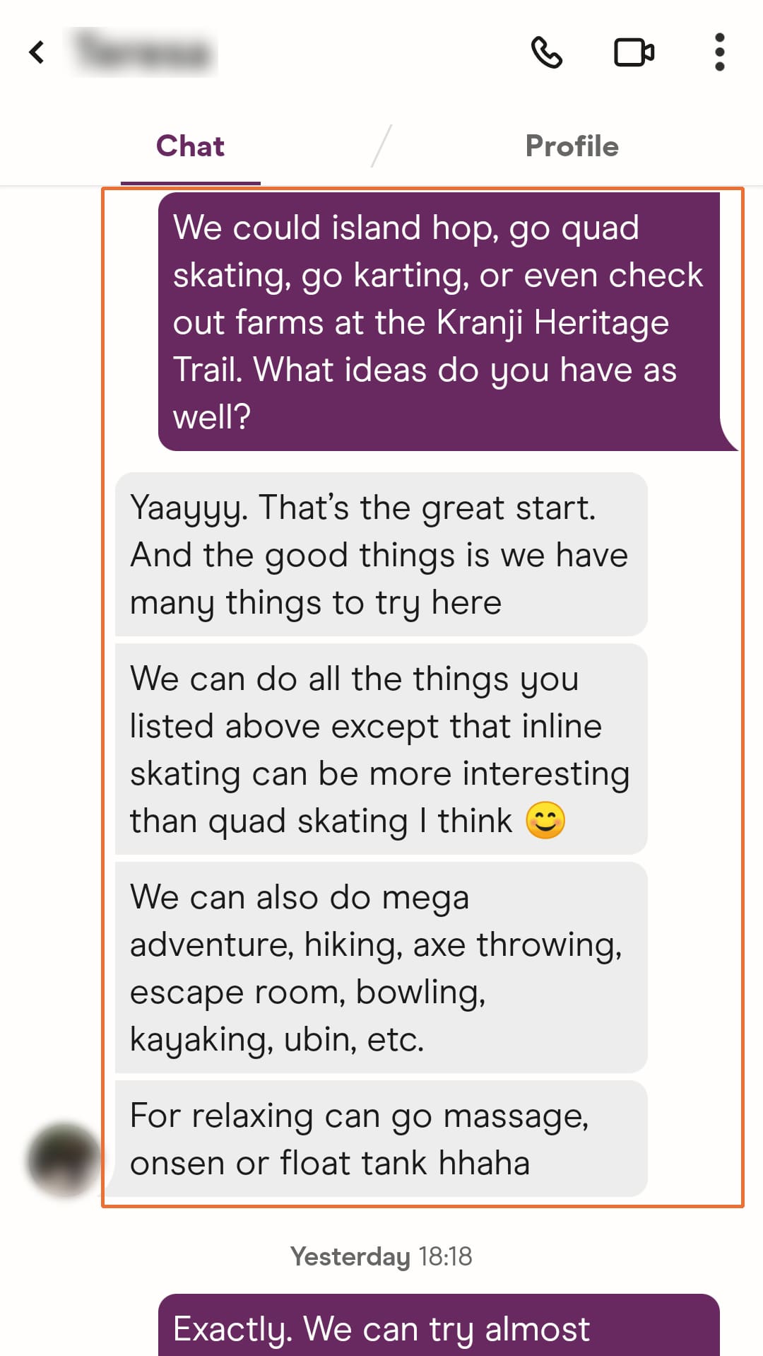 Tinder conversation showing her investing more into the conversation after the connection